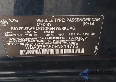 2015 BMW 328I xDrive from USA, damaged, VIN WBA3B5G50FNS14775